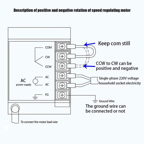 Wiring diagram for 110V adjustable gear motor showing connections and rotation instructions.