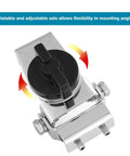 Adjustable Car Antenna Mount Clip Holder for Ham Radio Antenna Transceiver with rotatable axle and stainless steel build, top view