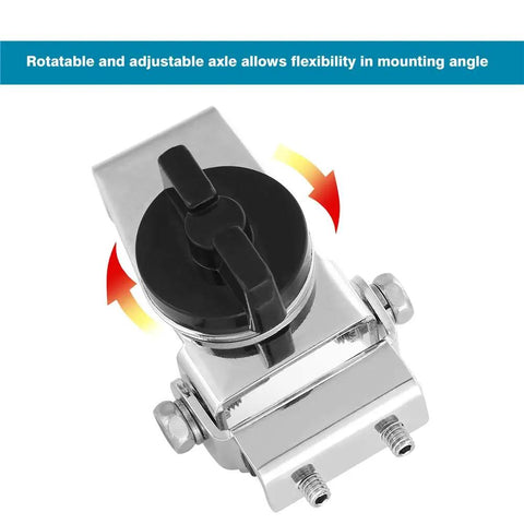 Adjustable Car Antenna Mount Clip Holder for Ham Radio Antenna Transceiver with rotatable axle and stainless steel build, top view