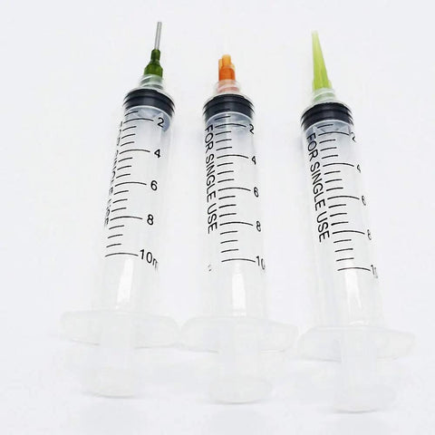 Three 10cc Syringe SMT SMD PCB Solder Flux Paste Adhesive Glue Liquid Dispenser Set With Needle Caps For Pro Grade Flux Application EFD Welding Fluxes For Electronics Assembly