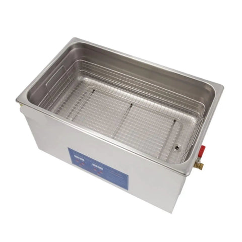 Top Shelf 30 Liter Heavy Duty Ultrasonic Cleaner With Stainless Steel Tank And Smart Heat Cycle, Digital Timer for efficient cleaning.