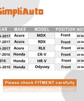 Fitment table for Front Wheel Hub And Bearing Assembly 510086 For Acura MDX RLX 2014 2017, RDX 2007 2017, CR-V 2007 2016, HR-V 2016, Odyssey 2005 2010