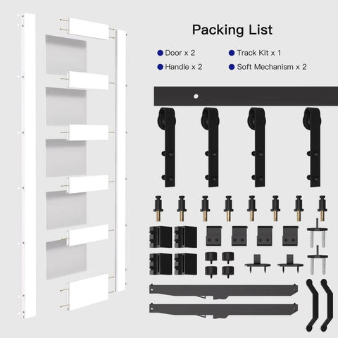 White Glass Double Barn Door 24 In x 84 In With 8 Ft Sliding Hardware Kit DIY Friendly Tempered Frosted Glass MDF Core includes track and handles.