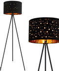 Tripod Floor Lamp With 8W LED Bulb Mid Century Style Standing Lamp Decorative Fabric Shade For Living Room Bedroom Study And Office Modern Farmhouse Boho Vibe Lighting with starry cut-out design