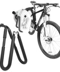 Heavy-Duty Bike Surfboard Carrier Bracket For Ride-Ready Trips, Adjustable Mount on Bike with Surfboard Illustration