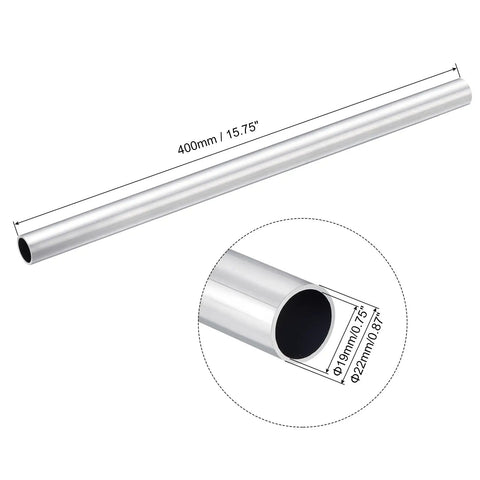 6063 Aluminum Round Tube 22mm Outer Diameter 19mm Inner Diameter 400mm Length Pipe Tubing for Industrial DIY Projects, side view with dimensions