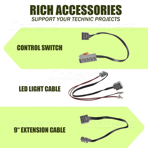Power Functions Motor Kit Set With control switch, LED light cable, and 9-inch extension cable for Technic builds