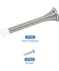Six Pack Flexible Three And Three Quarter Inch Spring Door Stopper Set With Rubber Bumper And Screws Included For Bottom Of Door Keeps Walls Safe Durable Steel Nickel Finish