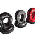 Image of Hella Tough Splice On Synthetic Rope Shackle Mount Featuring Integrated Rubber Pad in three colors for off-road towing.