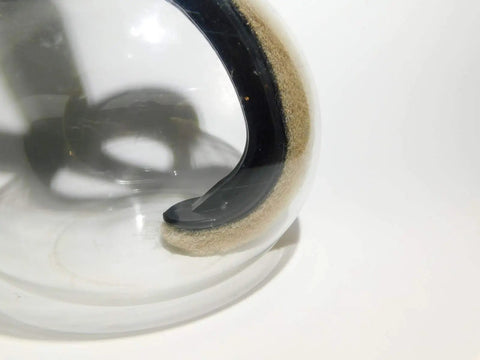 Heavy Duty Coffee Pot Cleaning Brush With Curved Stain Remover for Decanters, close-up showing curved brush head and pads
