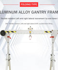 Portable Aluminum Shop Gantry Crane, 2204 Pound Heavy Duty Rating, Foldable Adjustable Frame With 360 Degree Locking Wheels showing flexible rotation features.