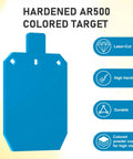 Torso Silhouette Steel Target For Shooting, One Half Inch AR500 Steel, Laser Cut 7 By 12 Inch Blue Target with features displayed
