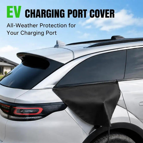 Heavy Duty Rugged EV Charger Port Cover For Subaru Trailseeker 2025 And 2026, black shield providing weather protection.