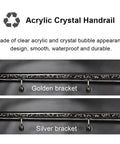 Crystal Clear Acrylic Stair Handrail And Modern Indoor Hallway Railing With Real Sturdy Safety Grip Built Tough For Quick Setup, featuring golden and silver brackets.