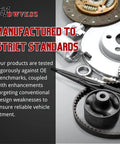 Assorted automotive parts including gears and bearings emphasizing OE-tested durability and reliability.