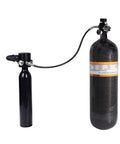High Pressure Fill Station 4500 PSI with Dual Gauge and 20 Inch Hose connected to scuba DIN tank adapter M18 x 1.5 thread.
