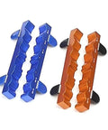 Two sets of anodized aluminum Magnetic Clamp Vise For Bike Parts Adjustable Axle Spindle Holder in orange and blue.
