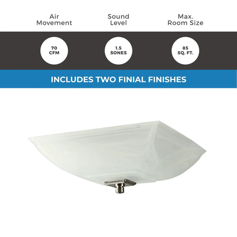 Decorative Square Ceiling Bath Fan With Light And Glass Globe 70 CFM Quiet 1.5 Sones For Bathrooms Up To 85 Sq Ft With Flush Mount