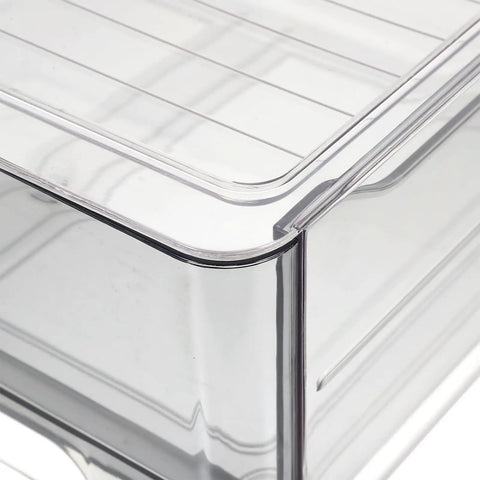 Close-up of stackable storage bin made from heavy duty PET plastic for organizing socks and underwear. Revamp Your Drawer Routine With These Slick Stackable Underwear And Sock Storage Bins Crafted From Heavy Duty Pet Plastic To Keep Your Closet Super Clean And Fully Sorted.
