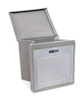 Versatile Grey Stackable Fabric Shoe Storage Bins For Closets And Entryways space-saving modular shoe rack organizer open with lid.