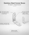 Heavy Duty Stainless Steel 90 Degree Corner Brace L Bracket with pre-drilled holes and rust-resistant features for furniture stability