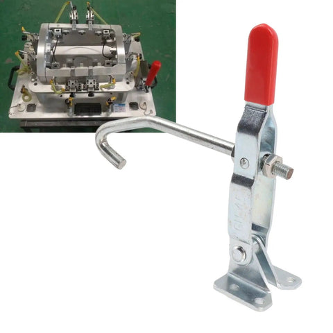 J Hook Toggle Clamp Heavy Duty Steel Latch for woodworking and auto projects, quick hold latch with red handle.