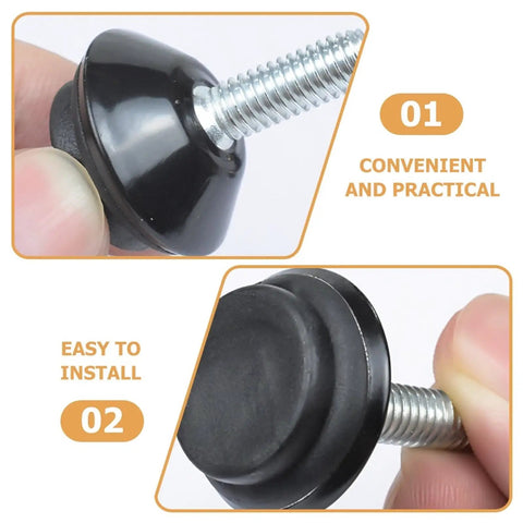 Close-up of a 20 Piece Stainless Steel Adjustable Furniture Feet Featuring M6 Threaded Levelers with rubber cap for easy installation.