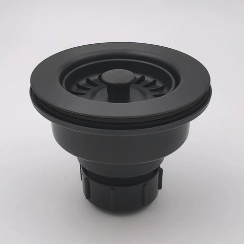 Matte Black Three And A Half Inch Sink Drain Assembly With Basket Strainer And Stopper For Quartz Granite Or Fireclay Kitchen Sinks Easy Install Durable Polymeric Construction