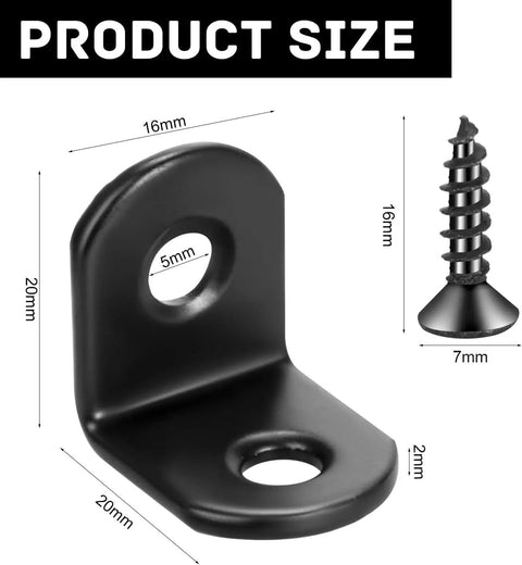 Stainless Steel L Bracket Shelf Brackets Set For Wood Corners, Corner Mounting Braces, 12 Pack With 24 Screws, dimensions view