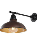 Industrial Farmhouse Outdoor Sconce With Wood Finish And Copper Bowl Shade 1 Light Iron Wall Lamp With LED Bulb Vintage Porch Lantern