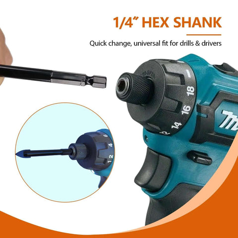 Glass and tile drill bit set, 3/16 in, tungsten carbide tipped spear cutter, 10 pcs, 1/4 in hex shank, blue drill
