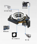 Th450 Heavy Duty Turntable Rotary Actuator With Hollow Rotating Platform And 10 To 1 Gearbox Ratio components illustration with input shaft and gearing.