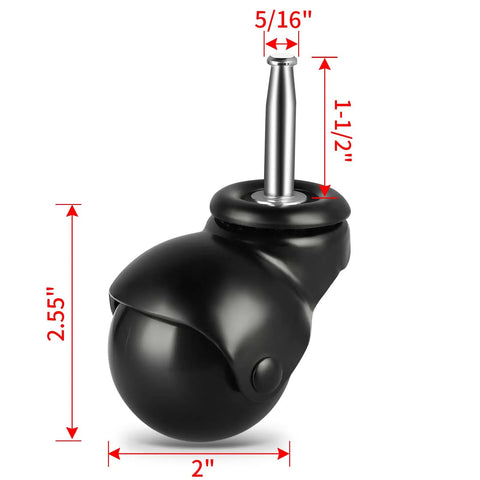 2 Inch Vintage Ball Caster Wheels With Swivel Stem 5 16 By 1 5 Inch Mount Set Of 4 showing a black caster with silver stem.