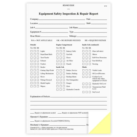 Equipment Safety Inspection Report Book 10 Pack With 36 Item Vehicle Checklist To Document Needed Repairs And Vehicle Condition For Worksite Utility Trucks And Heavy Equipment, 5.5x8.5