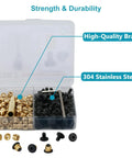240 Piece Threaded Insert And Hex Bolt Set For DIY 3D Printing M3 Brass Heat Set Inserts And 304 Stainless Hex Socket Bolts Includes 120 M3 Inserts 120 Bolts Soldering Tip And Hex Key In A Two Compartment Organizer brass inserts and black bolts in organizer