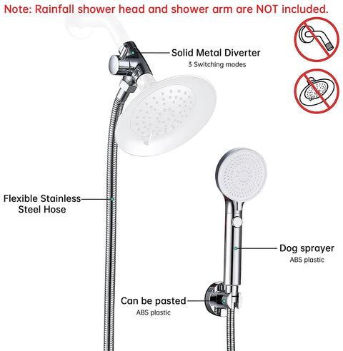 Pro Grade High Pressure Dog Shower Sprayer With 3 Modes Indoor Handheld Pet Shower System On Off Switch Metal Diverter