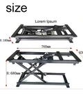 Heavy Duty Adjustable Electric Scissor Lift Table With Foldable Design For Easy Storage And Remote Control Operation To Handle Heavy Loads Smoothly showing size dimensions for height and width.