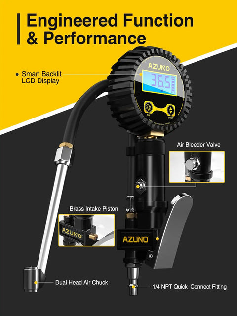 Digital Tire Inflator With Pressure Gauge Pro Grade Heavy Duty Air Compressor Kit 200 PSI with rubber hose and lock on chuck