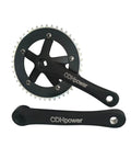 44T/46T Aluminum Crankset with 170mm crankarms and 130 BCD Square Taper, lightweight forged, anodized black finish.