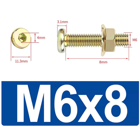 Bulk Stainless Steel Hex Socket Screws And Flange Nuts Kit M6x40 Allen Bolts Set 50 Count Zinc Plated Flat And Round Head Drive Fasteners For Indoor Outdoor Use High Torque Durable Hardware, M6x8 bolt size diagram