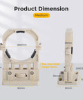 Product dimensions for Must Have Adjustable CO2 Laser Tube Mount Holder For 80mm Tubes with micro height adjustment details.
