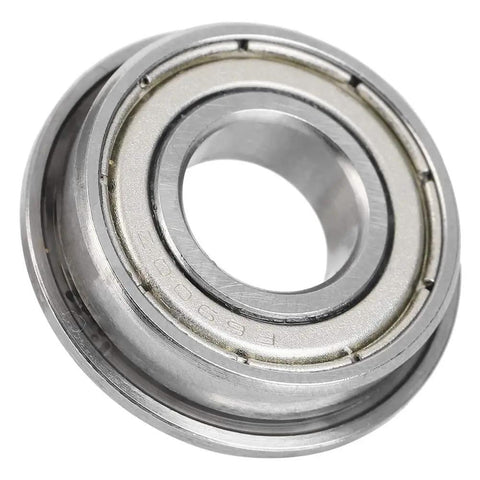 Set Of 10 Premium F6900ZZ Ball Bearings With Double Seals Rated For High Speed Smooth Operation In Light Industry Projects Plus Steel Build And 10x22x6mm Size close-up of a steel bearing showing double seals.