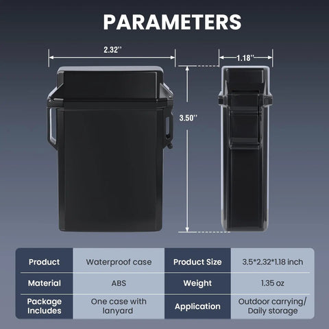Waterproof 84mm EDC Storage Case With Lanyard Portable Mini Dry Box For Small Gear shown with dimensions and material details.
