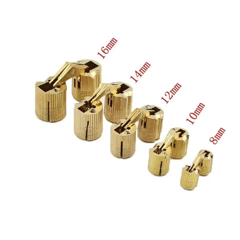 Hidden Barrel Hinges 2 Pack With Gold Copper Finish for cabinet doors, adjustable 8mm to 18mm, concealed mounting hardware