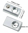 M6 X 1.0 T Slot Nut With Spring Ball Loaded, Carbon Steel, side and top view dimensions shown, for 8mm extrusion rails.