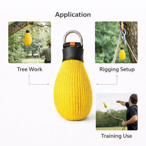Heavy Duty Outdoor Throw Bag 280g For Arborists And Climbers Multi Purpose Rope Bag with seamless woven construction, yellow.