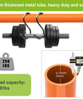Orange pallet breaker showing 3mm thick metal tube, 250 lbs load capacity, close-up with measurement tool.