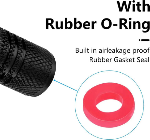 Corvette Tire Valve Stem Caps 4 Pack Aluminum Alloy Black Anodized Protect Valve Stems with Rubber O-Ring and Gasket Seal