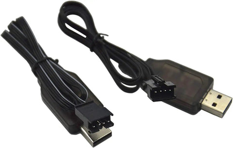 2 Pack 7.4V Battery Charger Cable With SM-4P 4-Pin Plug For 2 X 3.7V 400mA RC Boat Batteries connectors and USB ends