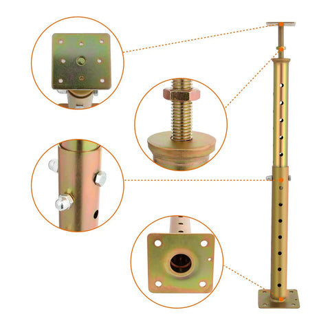 Image of Two Pack Adjustable Basement Floor Jack To Keep Your Home Solid Heavy Duty Joist Screw Support For Crawl Spaces Leveling Tool that showcases its adjustable metal frame design and hardware details.